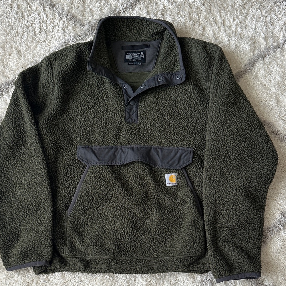 Carhartt Men's Dark Green Fleece Zip Up Sweater